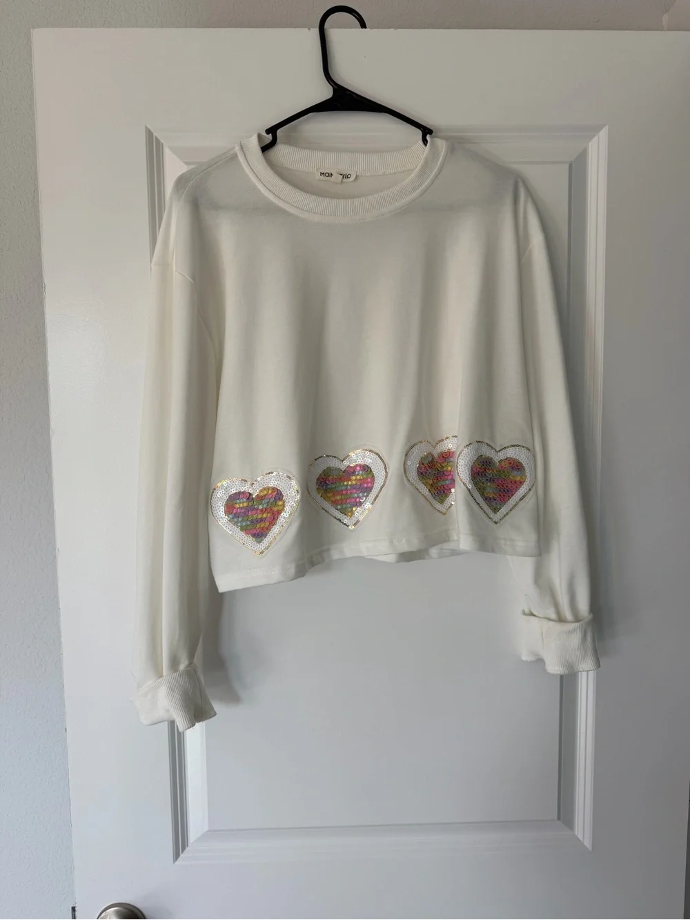 White Women's Sequin Heart Crop Top